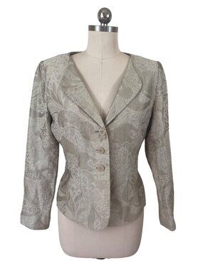 Kay Unger Jacquard Minimalist Blazer Jacket 8 Beige Silk Quiet Luxury Old Money